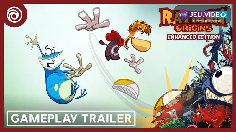 Rayman Origins Enhanced Edition montrant Rayman et Globox dans un niveau de plateforme