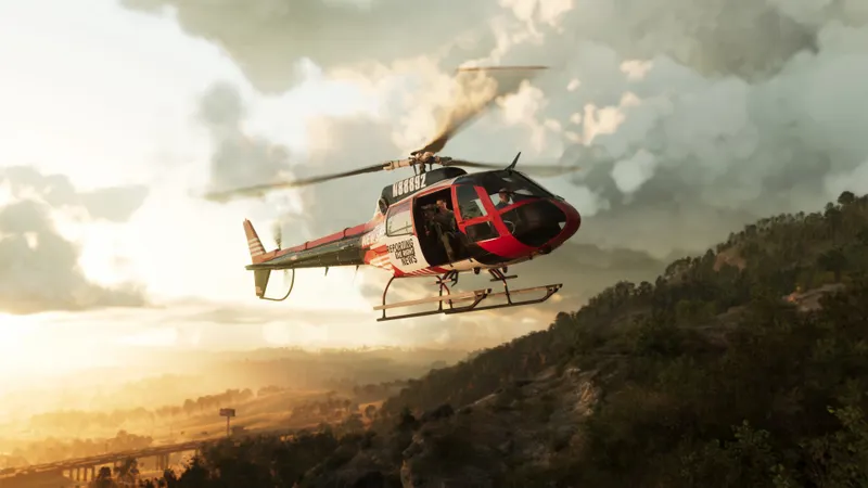 Hélicoptère au-dessus de Mount Kalaga National Park dans GTA 6 pour surveiller les futurs détails sur véhicules et reliefs
