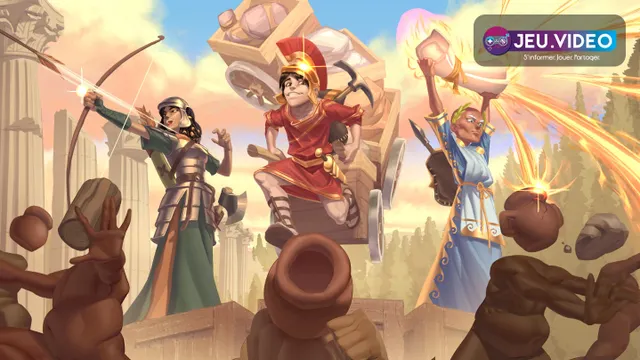 Romestead sortie Steam avec village romain, héros armé et logo du jeu