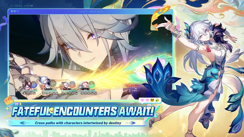 Combat de Honkai Star Rail avec portraits de quatre personnages pour organiser les rôles