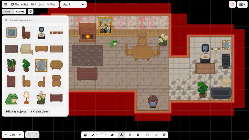 PS Maker illustre la création d’une aventure 2D avec exploration et dialogues
