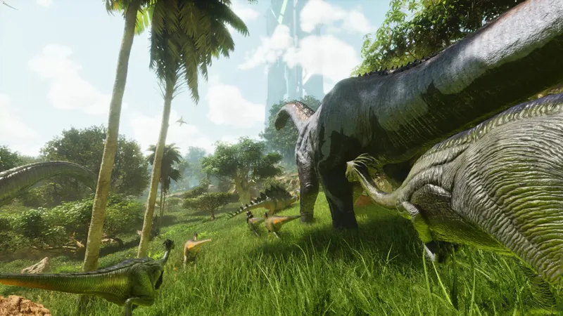 Exploration d’un environnement détaillé d’ARK : Survival Ascended après la connexion, repère pour tester la présence des membres de la tribu