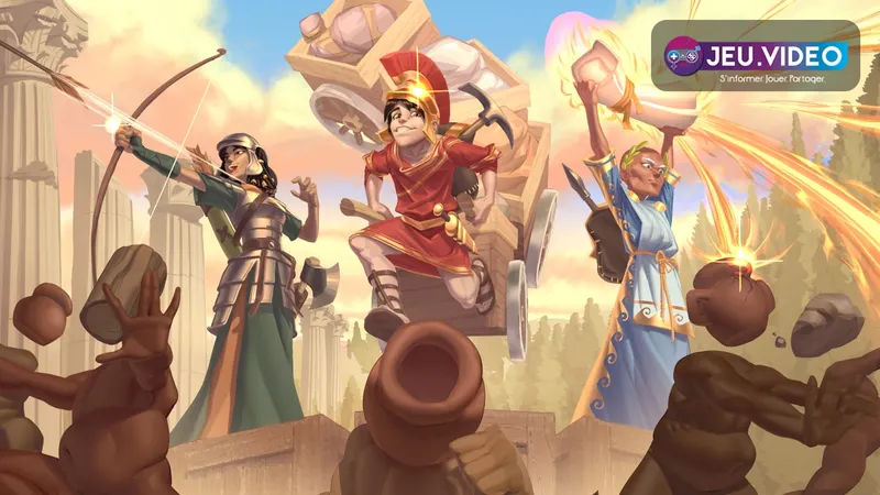 Romestead sortie Steam avec village romain, héros armé et logo du jeu