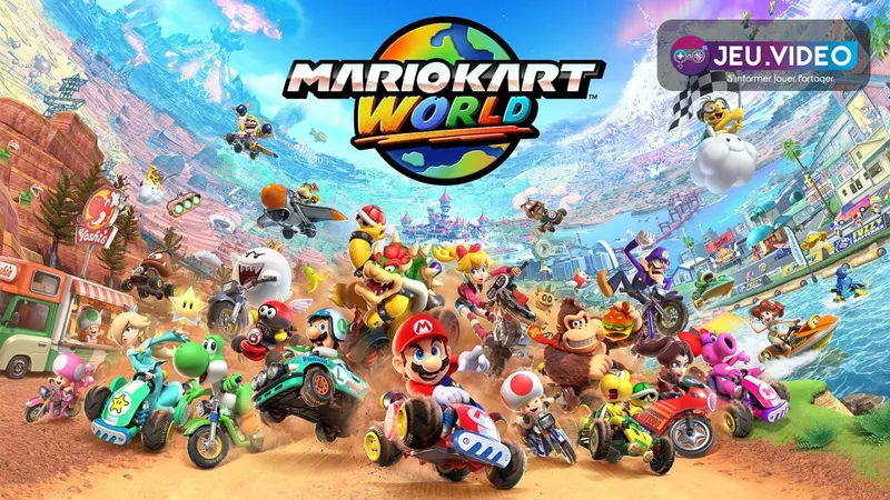 Visuel officiel de Mario Kart World montrant un kart en dérapage dans un virage