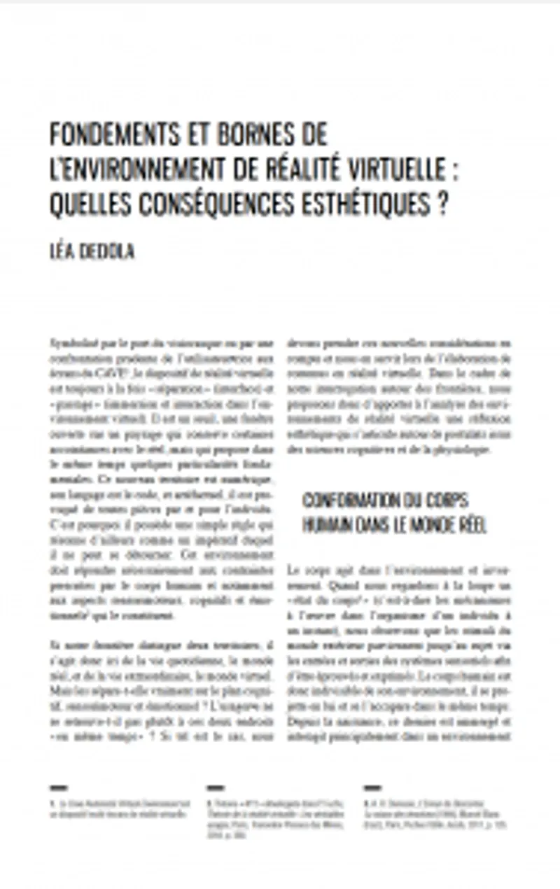 Fondements et bornes de l'environnement de réalité virtuelle