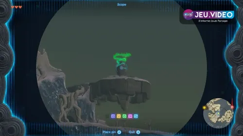 Longue-vue de Zelda Tears of the Kingdom visant un sanctuaire de l’île céleste pour planifier la route des premiers pouvoirs