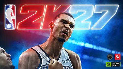 NBA 2K27 GeForce NOW avec les logos NVIDIA DLSS 5 et GeForce NOW