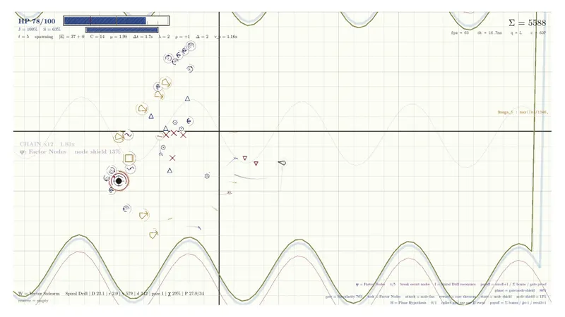 Trajectoires de projectiles colorés dans une scène officielle de P vs NP Proof by Combat