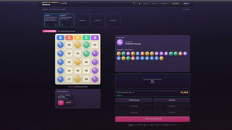 Capture officielle de Bango Bingo avec cartes, charmes et bonus de score