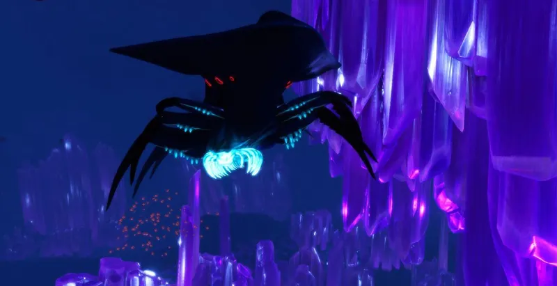 Shadow Leviathan dans les Crystal Caverns de Subnautica Below Zero pour reconnaître une zone dangereuse au début