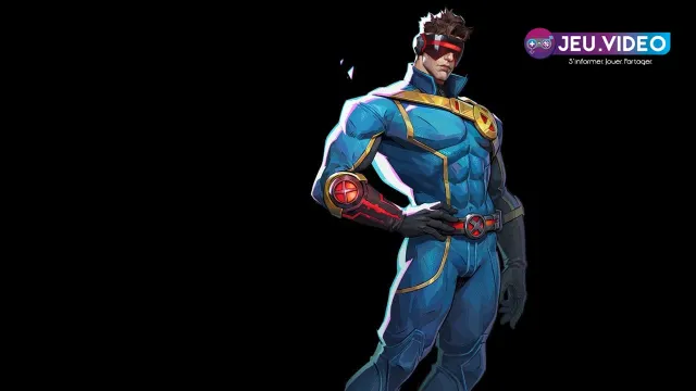 Illustration officielle de Cyclops dans Marvel Rivals avec sa visière rubis et son rayon optique