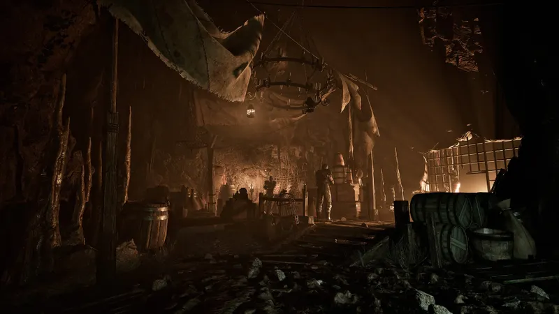 Gothic 1 Remake affiche un intérieur de camp sombre et chargé en ambiance