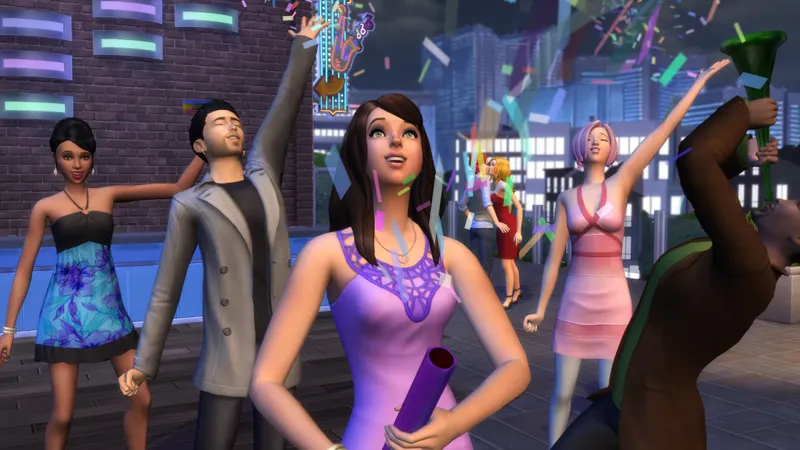 Imagen oficial de Los Sims 4 con personajes reunidos en una escena cotidiana tras importar una creación