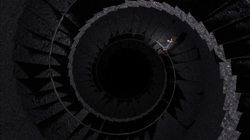 Already Dead avec un escalier en colimaçon plongé dans le noir
