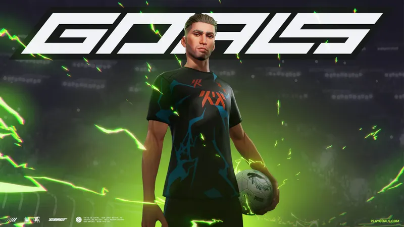 Visuel officiel de GOALS montrant un jeu de football et la construction d’une équipe