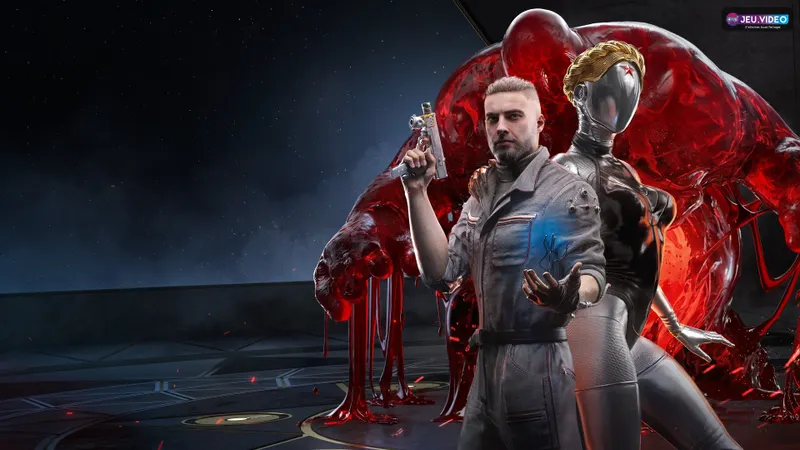 P-3, la Jumelle et une masse de polymère rouge sur le visuel officiel de Blood On Crystal