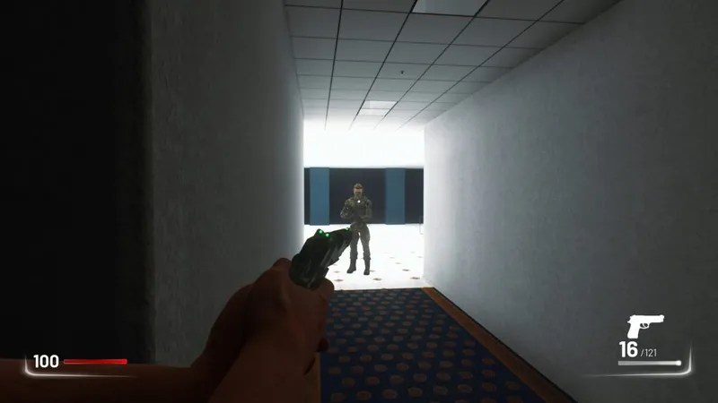 The Tower - Vous visez un ennemi au bout d'un couloir.