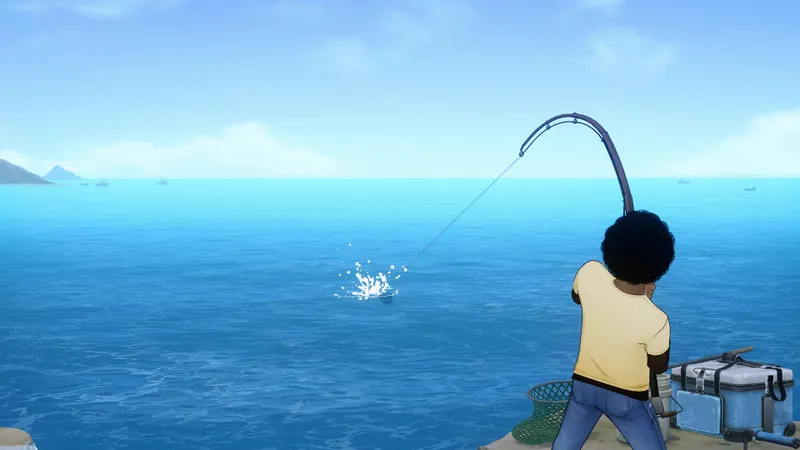 Bancho the Chef montrant le jeune Bancho en train de pêcher au bord de la mer