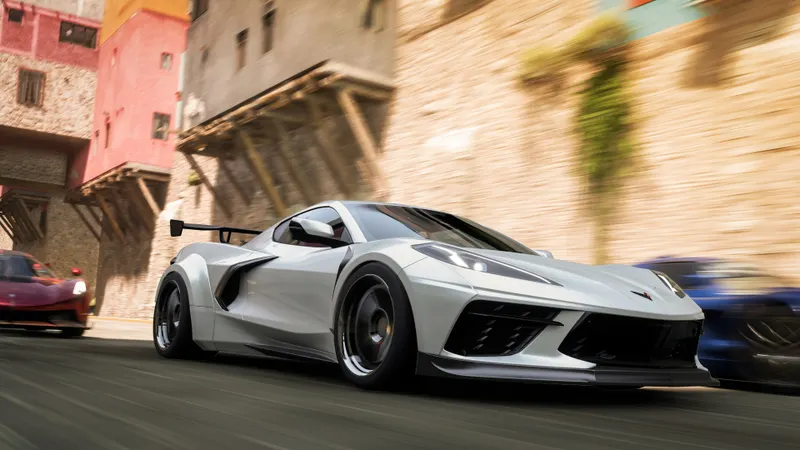 Voiture dans Forza Horizon 5 traversant un environnement mexicain avant les missions Horizon Rush