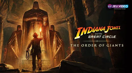 Indiana Jones devant les statues des Nephilim dans The Order of Giants pour illustrer le guide de progression du DLC