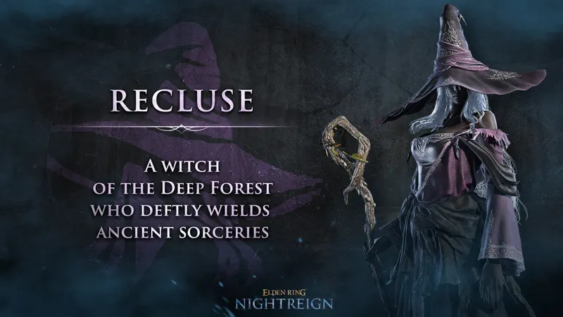 Carte officielle de Recluse dans Elden Ring Nightreign, classe magique à choisir pour exploiter les affinités et soutenir le groupe