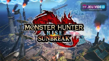 Illustration officielle de Monster Hunter Rise avec un chasseur prêt à affronter un grand monstre