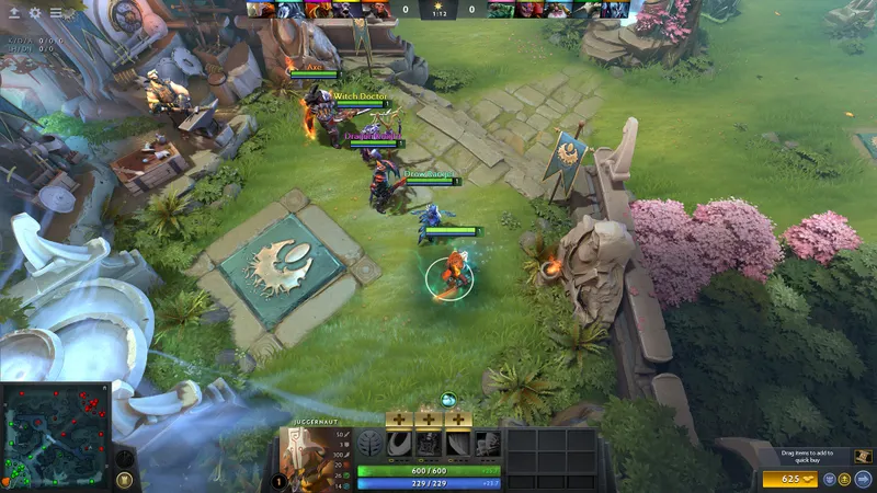 Combat de ligne dans Dota 2 montrant les creeps et la distance à conserver pour prendre les derniers coups