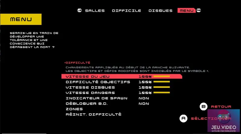 Test Disc Room - Paramétrage difficulté