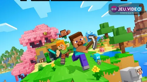 Paysage officiel de Minecraft Bedrock montrant un joueur dans un monde compatible avec le jeu entre PC et PS4