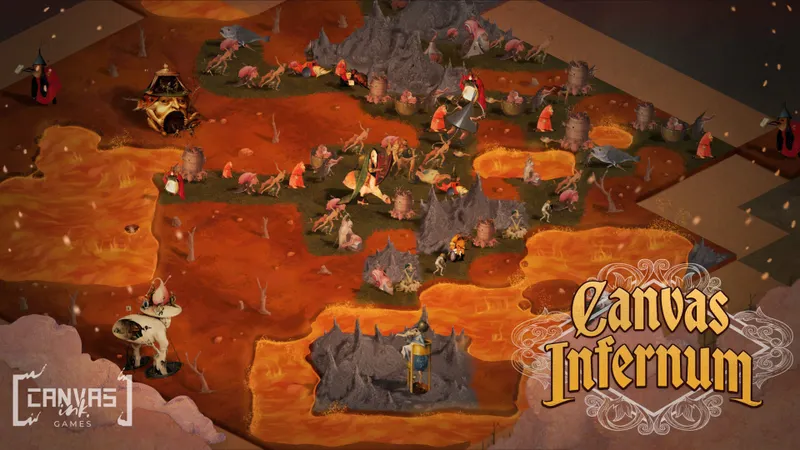 Canvas Infernum montrant un écran de stratégie roguelike inspiré de Bosch