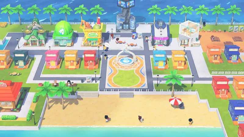 Vue officielle d’une île avec boutiques dans Tomodachi Life Living the Dream