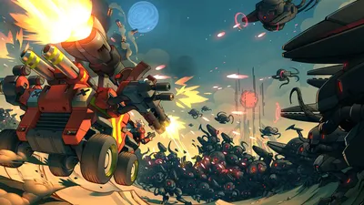 TerraTech Legion sur Xbox Game Pass, avec un véhicule modulaire face à une armée de robots