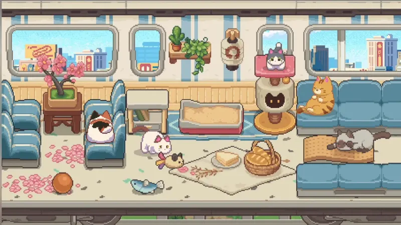 Neko Station affiche une scène de jeu pixel art avec plusieurs chats