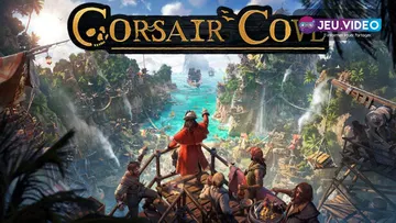 Illustration officielle de Corsair Cove montrant un repaire pirate sur une baie fortifiée
