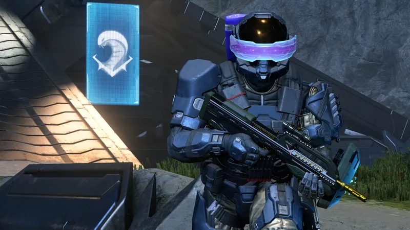 Spartan using a Battle Rifle to control a medium-range lane in Halo Infinite