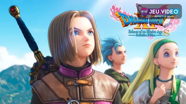 Dragon Quest XI S sur Switch 2 avec le héros à cheval devant Heliodor