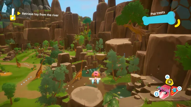 PAW Patrol Dino World avec des chiots près de dinosaures dans la jungle