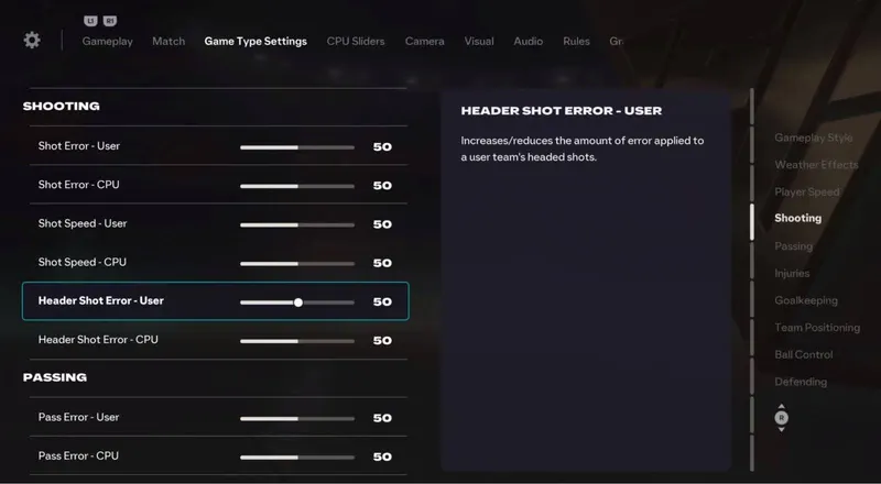 Menu des curseurs de EA Sports FC 26 avec réglages d