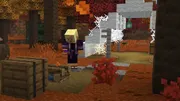 Minecraft Bedrock 26.40 dans une forêt tachetée avec un camp abandonné