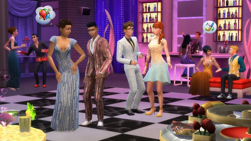 Escena oficial de Los Sims 4 en un bar que ilustra una actividad jugada por separado en cada partida guardada