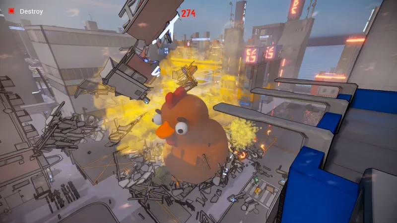 Chickzilla: official screenshot showing gameplay objectives