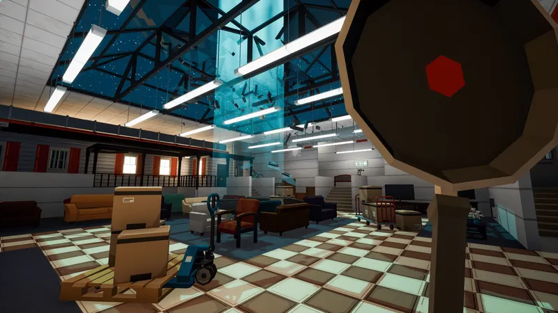 Grande zone intérieure de Kill It With Fire 2 avec meubles et espace ouvert pour fouiller pièce par pièce