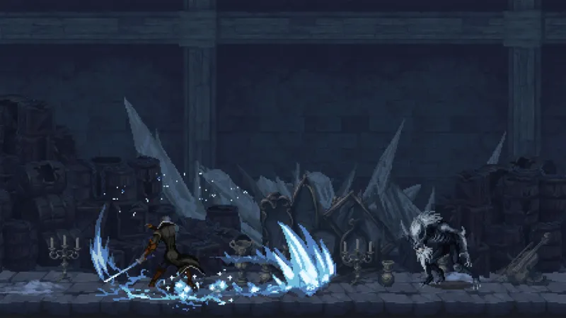 Eryk dans une zone enneigée de The Last Faith entre deux points de repos