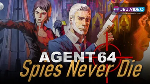 Visuel officiel d’Agent 64 Spies Never Die montrant le héros armé dans un décor d’espionnage rétro