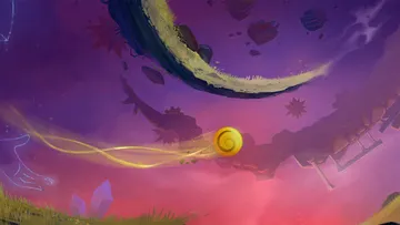 Bannière officielle d’Amberial Dreams montrant la sphère jaune roulant dans un monde circulaire
