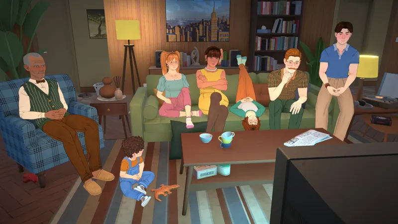 Paralives montrant une famille réunie dans un salon pendant le trailer officiel