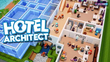 Hotel Architect avec key art officiel du jeu de gestion hôtelière sur PC
