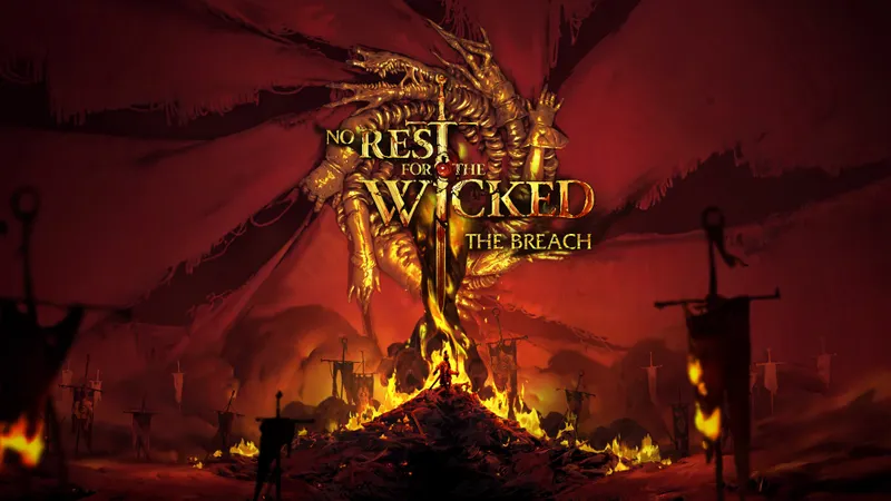 Key art The Breach de No Rest for the Wicked avec une créature dorée