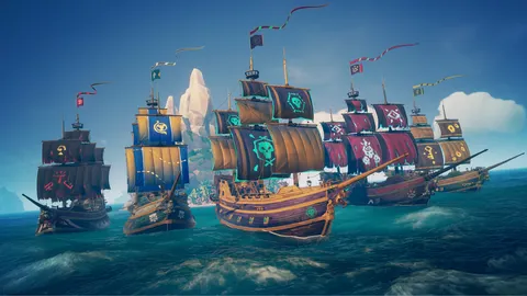 Sea of Thieves 3.8.2 montre un navire pirate face à la mer