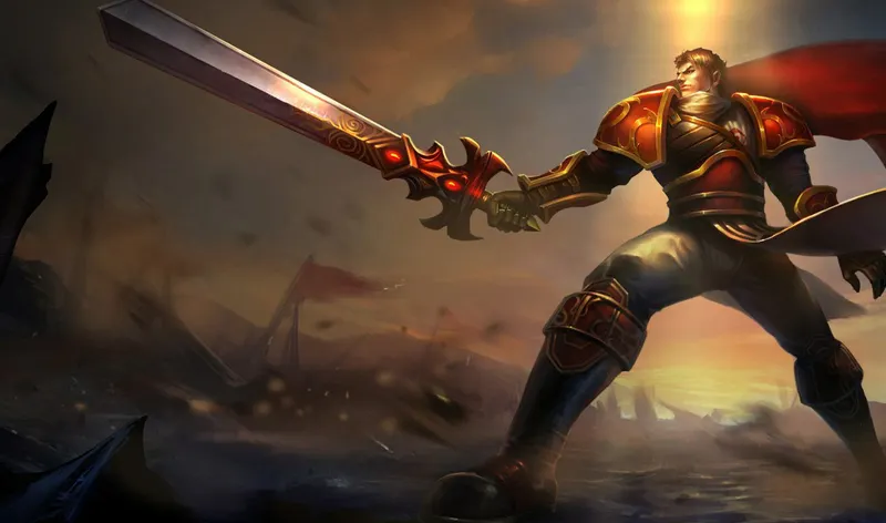 Garen Dreadknight en splash art officiel Riot pour illustrer les trades prolongés